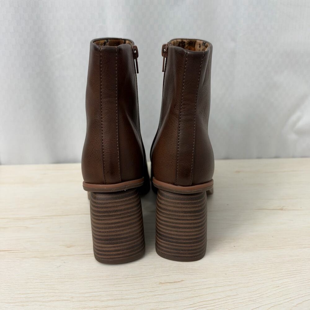 Korks Boots Womens Size 11 M Destiny Block Heel Bootie Brown Faux Leather Zipper - Picture 4 of 13